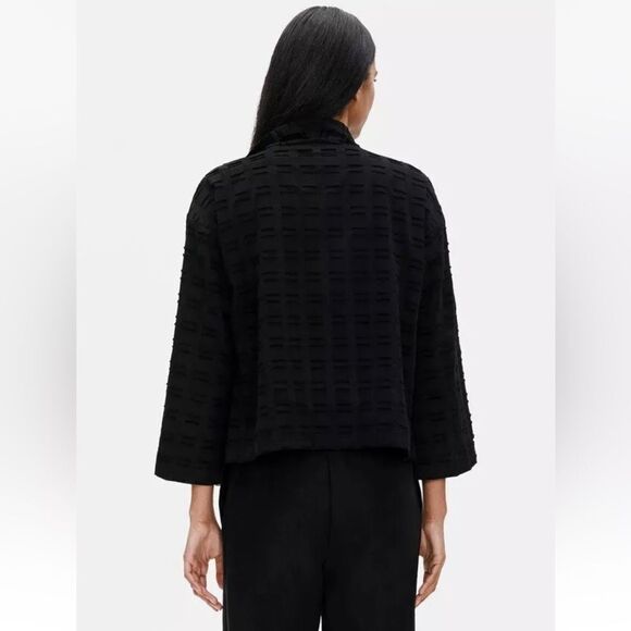 Eileen Fisher Black Textured Kimono Jacket, Size Petite Small - Picture 3 of 10